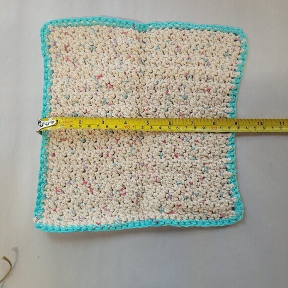 Handmade Crochet Dish Cloths Dish Wash Cloths 7pc Set New Aqua Trim - Picture 5 of 6